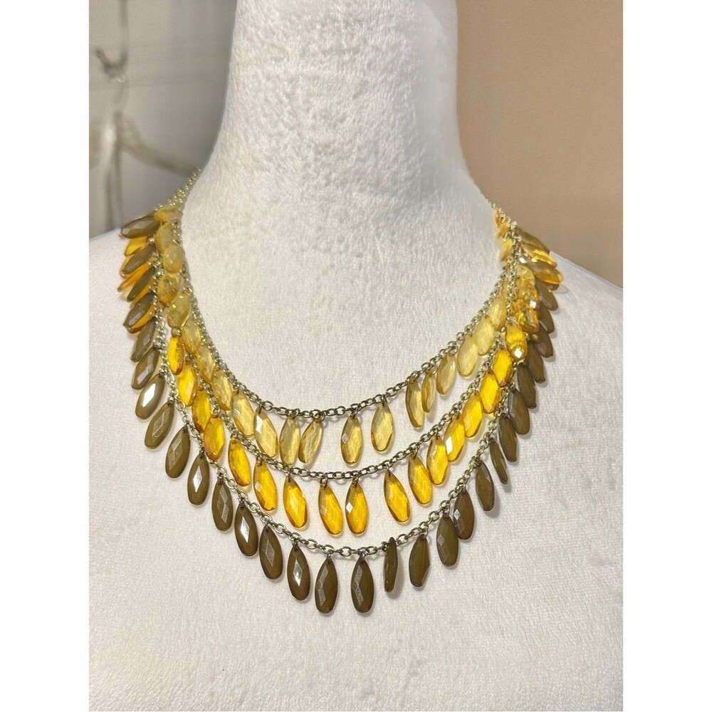 Vintage Gold Tone Yellow Teardrop Bead Bib Statement Necklace Boho